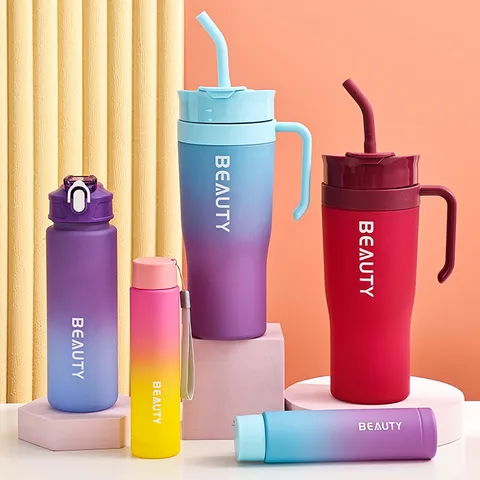 Grote Capaciteit Plastic Waterfles Set Verloop Rietje Beker Draagbare Sport Drinkgerei Voor Buiten Gym Reizen Dagelijks Gebruik