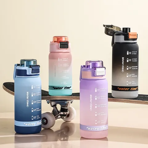 Grande Capacité Bouteille d'Eau de Sport Dégradé Portable Simple Résistante aux Hautes Températures Gourde en Plastique pour Étudiant Gym Voyage