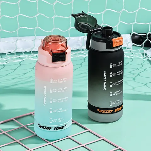 Grande Capacité Bouteille d'Eau de Sport Dégradé Portable Simple Résistante aux Hautes Températures Gourde en Plastique pour Étudiant Gym Voyage