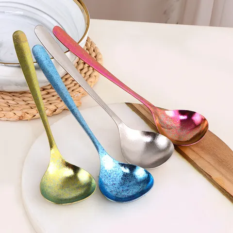 Cuillère à Soupe Coréenne en Titane Pur Légère et Durable Vaisselle en Cristal de Glace Outil de Cuisine Moderne et Minimaliste