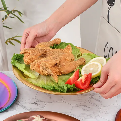 Stainless Steel Oval Dinner Plate Kitchen Flat Fish Dish Snack BBQ Serving Tray Modern Kitchenware Metal Dish