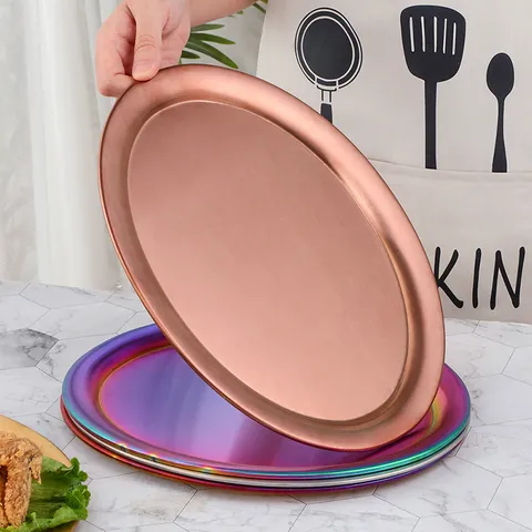 Stainless Steel Oval Dinner Plate Kitchen Flat Fish Dish Snack BBQ Serving Tray Modern Kitchenware Metal Dish
