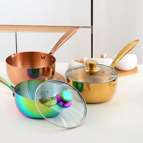 304 Stainless Steel Yukihira Pan Hammered Milk Pot Soup Pot With Glass Lid Multipurpose Kitchen Cookware Cooking Pot