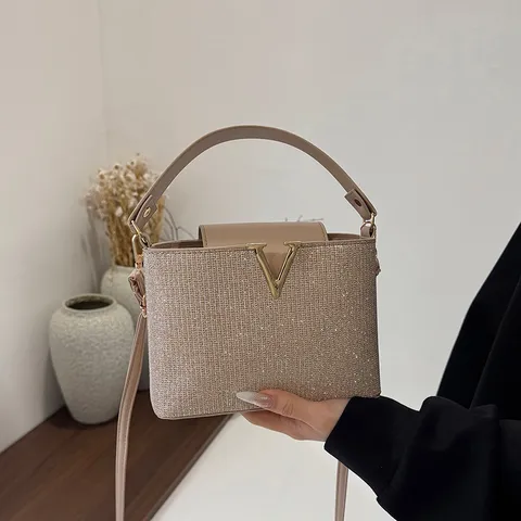Bolso Bombo de Lentejuelas de Moda para Mujer Minimalista Urbano Bolso de Mano de Cuero PU Estilo Diseñador de Lujo Bolso Bandolera