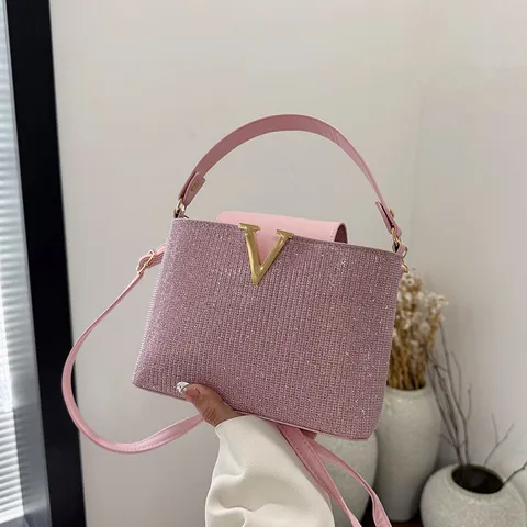 Bolso Bombo de Lentejuelas de Moda para Mujer Minimalista Urbano Bolso de Mano de Cuero PU Estilo Diseñador de Lujo Bolso Bandolera