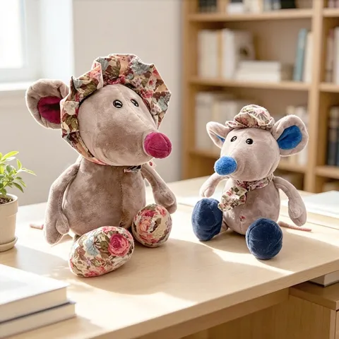 Peluche Topo Floreale Carino Bambola Animale Stuffed Bambini Bambola Lenitiva Morbido Giocattolo Topo Con Cappello E Sciarpa Floreale