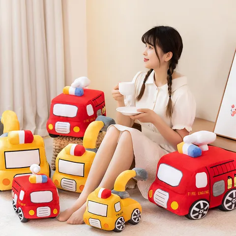 Cartoon Vehicle Plush Toy Cute Fire Engine Excavator Stuffed Animal Soft Pillow Kids Early Education Gift
