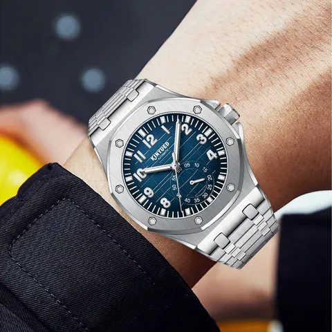 Herren Automatische Mechanische Uhr Edelstahlgehäuse Achteckige Lünette Luxus Business Armbanduhr Mit Geschenkbox