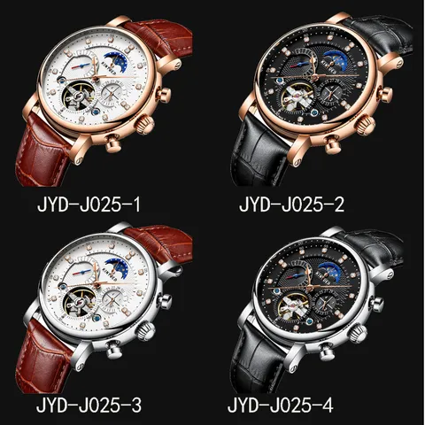 Herren Automatische Mechanische Uhr Hohles Tourbillon Großes Zifferblatt Echtes Lederarmband Wasserdichte Geschäft Armbanduhr