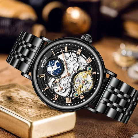 Herren Automatische Mechanische Uhr Edelstahl Hohl Zifferblatt Leuchtend Mode Lässige Business Armbanduhr