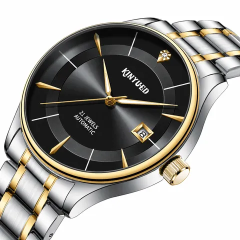 Heren Business Casual Mechanisch Horloge Roestvrij Stalen Band Automatisch Strass Lichtgevend Kalender