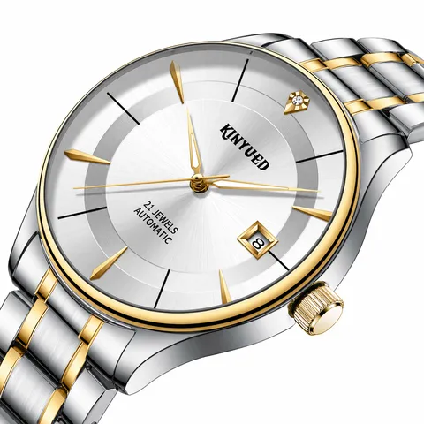 Heren Business Casual Mechanisch Horloge Roestvrij Stalen Band Automatisch Strass Lichtgevend Kalender