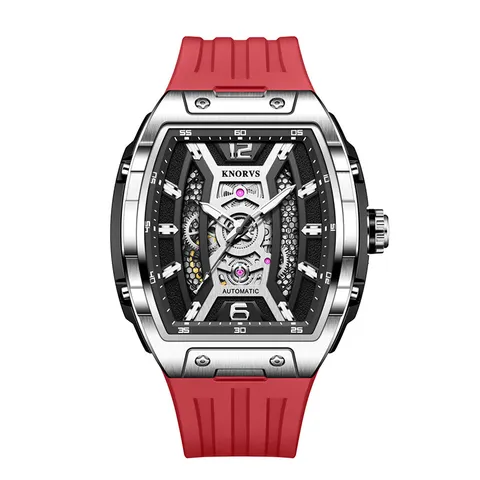 Herren Automatische Mechanische Uhr Tonnenförmiges Zifferblatt Leuchtzeiger Wasserdichtes Silikonarmband Modische Armbanduhr