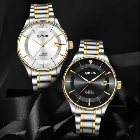 Herren Business Casual Mechanische Uhr Edelstahlarmband Automatisch Strass Leuchtend Kalender Herrenuhr