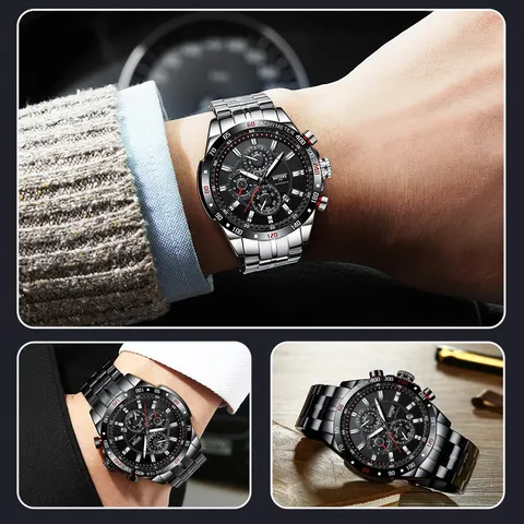 Herren Automatische Mechanische Uhr Luxus Business Edelstahl Armband Wasserdicht Leuchtend Multifunktional Armbanduhr