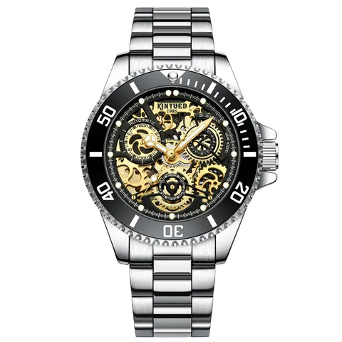Herren Automatische Mechanische Uhr Edelstahlarmband Durchbrochenes Zifferblatt Business Luxus Wasserdichte Armbanduhr