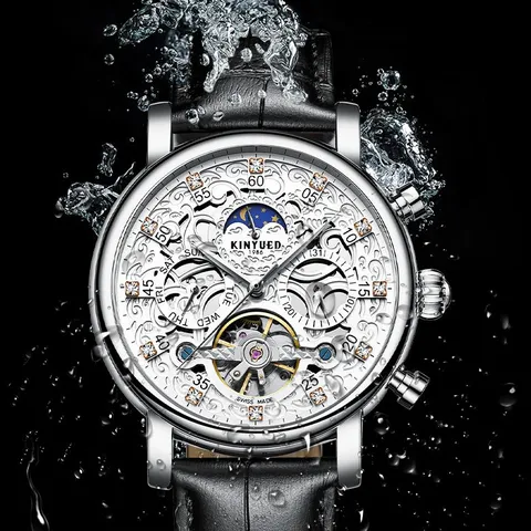 Herren Automatische Mechanische Uhr Durchbrochenes Zifferblatt Echtes Leder Armband Wasserdichte Mode Business Armbanduhr
