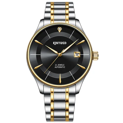Herren Business Casual Mechanische Uhr Edelstahlarmband Automatisch Strass Leuchtend Kalender Herrenuhr