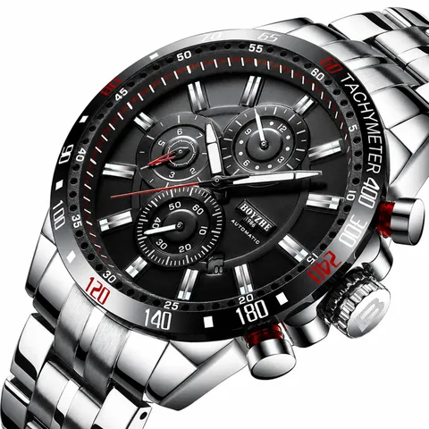 Heren Automatisch Mechanisch Horloge Luxe Zakelijk Roestvrij Stalen Band Waterdicht Lichtgevend Multifunctioneel Horloge