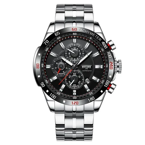 Herren Automatische Mechanische Uhr Luxus Business Edelstahl Armband Wasserdicht Leuchtend Multifunktional Armbanduhr
