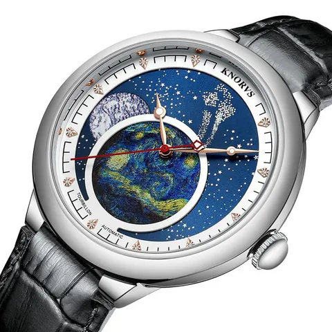 Herren Automatische Mechanische Uhr Sternenhimmel Zifferblatt Tourbillon Business Armbanduhr Mit Lederarmband Geschenkbox