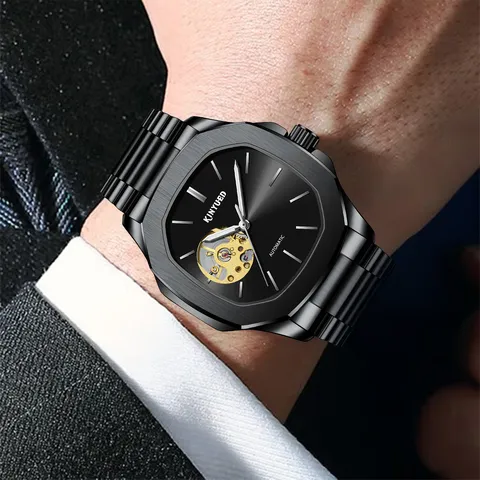 Herren Automatische Mechanische Uhr Skelettiert Edelstahl Wasserdicht Armbanduhr Mode Business Freizeit Uhr