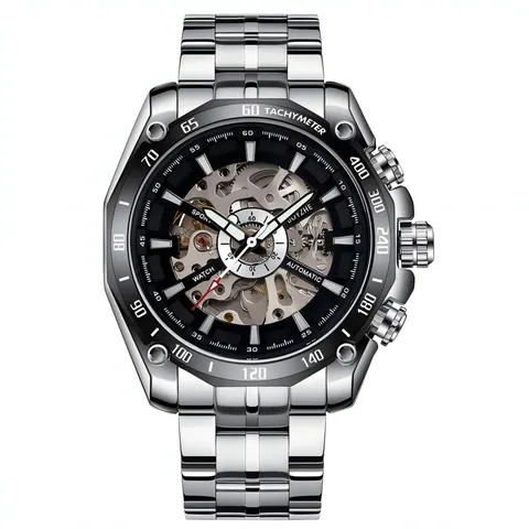 Herren Automatikuhr Mechanisch Skelett Zifferblatt Leuchtend Edelstahl Armband Wasserdicht Business Armbanduhr