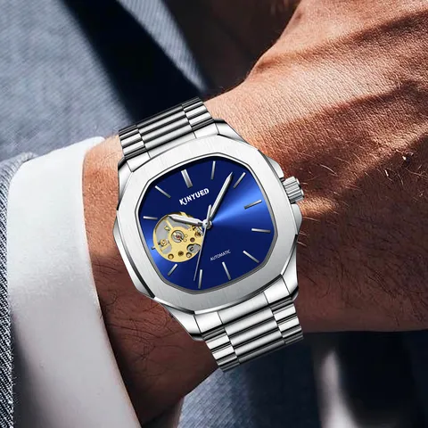 Herren Automatische Mechanische Uhr Skelettiert Edelstahl Wasserdicht Armbanduhr Mode Business Freizeit Uhr