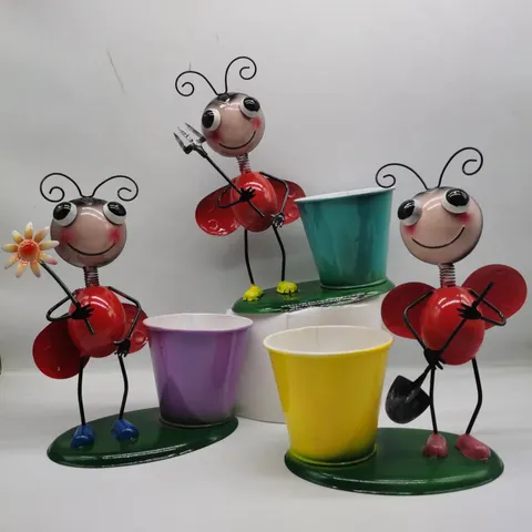 Creatieve Metalen Bloempot Ijzer Beschilderd Bij Lieveheersbeestje Dier Plantenpot Desktop Ornament Kantoor Huis Tuin Decor