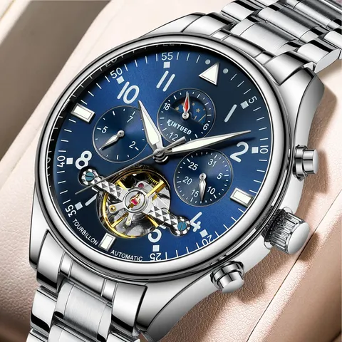 Herren Automatische Mechanische Uhr Durchbrochen Edelstahl Wasserdicht Business Casual Armbanduhr Mit Geschenkbox