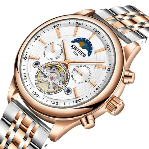 Herren Automatische Mechanische Uhr Tourbillon Skelett Business Lässig Wasserdichte Armbanduhr Mit Leder Stahl Armband