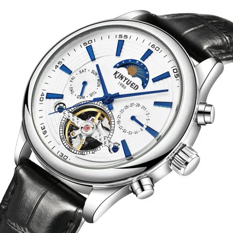 Herren Automatische Mechanische Uhr Tourbillon Skelett Business Lässig Wasserdichte Armbanduhr Mit Leder Stahl Armband