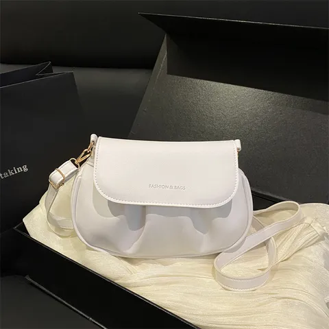 Damen Minimalistische Plissierte Umhängetasche Casual Chic PU Leder Crossbody Satteltasche Kleine Pendler Handtasche