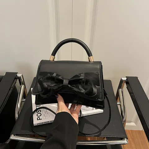 Damen Mode PU Leder Umhängetasche Lässige Handtasche Elegantes Schleifen Design Tägliche Handtasche