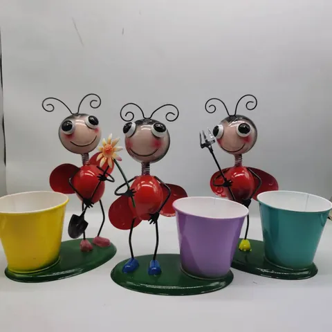 Creatieve Metalen Bloempot Ijzer Beschilderd Bij Lieveheersbeestje Dier Plantenpot Desktop Ornament Kantoor Huis Tuin Decor