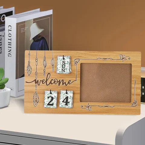 Marco de Fotos de Madera Adorno Vertical de Escritorio Con Pantalla de Calendario Decoración del Hogar Adorno de Escritorio de Madera Vintage Regalo
