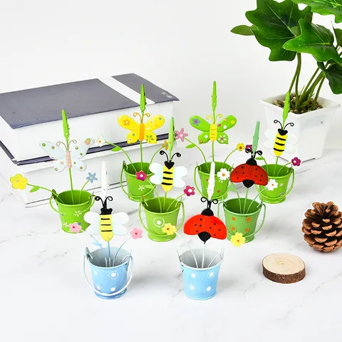 Metal Business Card Holder Memo Clip Spring Water Bucket Desktop Ornament Creative Office Decor