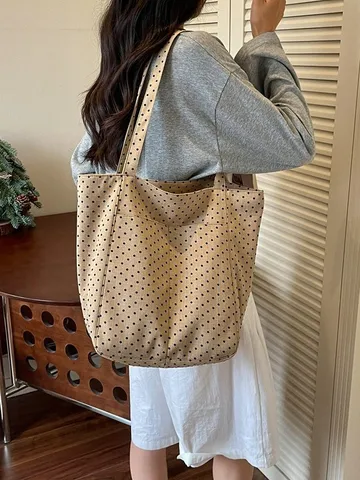 Κoreatiko Styli Casual Polka Dot Kanvas Tote Tsanta Megali Horitikotita Metakinisi Omos Maschali Tsanta Heriou Gia Gynaikes Kathimerini Taxidi