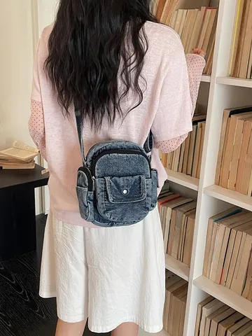 Τσάντα Crossbody από Denim Κορεάτικης Niche Γυναικεία Μόδα Casual Vintage Μικρή Τσάντα Square Ευέλικτη Τσάντα Τηλεφώνου για Μετακινήσεις