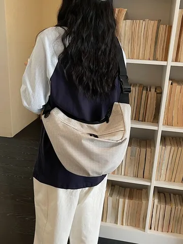 Nylon Karo Dumpling Tasche Casual Großes Kapazität Schultertasche Vielseitige Leichte Pendler Umhängetasche Für Damen
