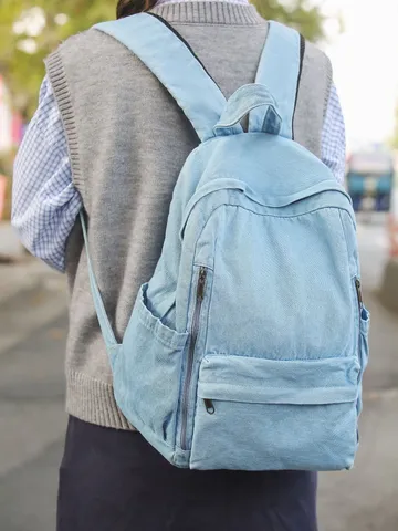 Women Casual Denim Backpack Solid Color Fashion Travel Bag School Bookbag Daily Daypack Stylish Student Book Bag