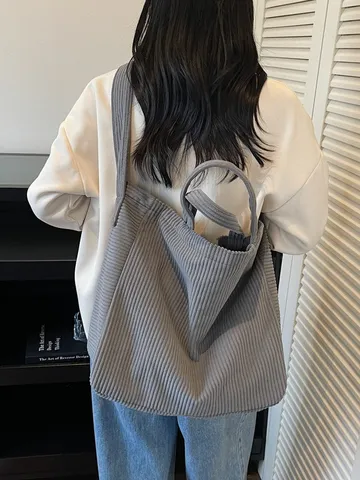 Casual Corduroy Tote Bag για Γυναίκες Μεγάλης Χωρητικότητας Τσάντα Ώμου Trendy Street Style Commuter Travel Καθημερινή Τσάντα Χειρός