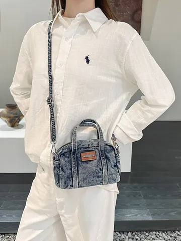 Women's Washed Denim Crossbody Bag Vintage Casual Boston Handbag Small Top Handle Shoulder Bag Retro Chic Purse