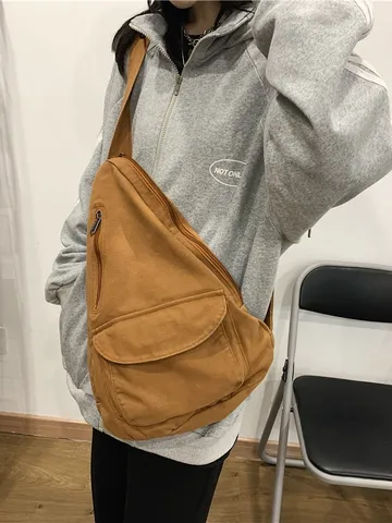 Casual Vintage Καμβάς Crossbody Τσάντα Μεγάλης Χωρητικότητας Μονόχρωμη Μονή Ώμου Τσάντα Στήθους Μόδας Καθημερινή Τσάντα