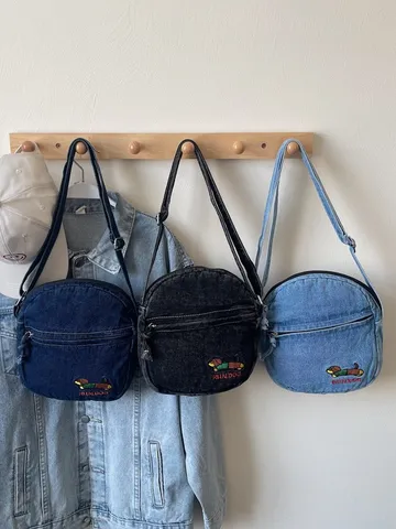 Moda Denim Tsanta Omou Gynaikia Casual Crossbody Tsanta Me Kentima Koutavi Fermouar Handbag
