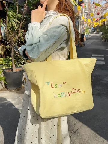 Γυναικείο Casual Nylon Tote Bag Μεγάλης Χωρητικότητας Αδιάβροχη Τσάντα Ώμου Κέντημα Γραμμάτων Χαριτωμένη Τσάντα Χειρός