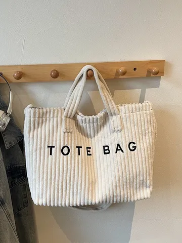 Μεγάλης Χωρητικότητας Κorduroy Tote Bag για Γυναίκες Casual Ώμου Χιαστί Τσάντα Μόδας Κέντημα Γραμμάτων