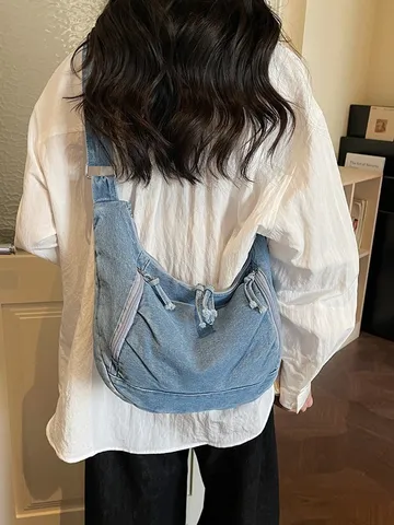 Κορεάτικη Mόδα Casual Denim Τσάντα Ώμου Vintage Μεγάλης Xωρητικότητας Crossbody Tote Bag Γυναικεία Καθημερινή Τσάντα Μετακίνησης