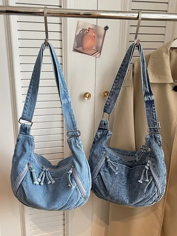 Κορεάτικη Mόδα Casual Denim Τσάντα Ώμου Vintage Μεγάλης Xωρητικότητας Crossbody Tote Bag Γυναικεία Καθημερινή Τσάντα Μετακίνησης