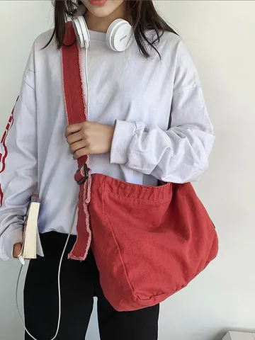 Casual Πλυμένο Καμβά Tote Bag Vintage Ακατέργαστη Άκρη Τσάντα Ώμου Μεγάλης Χωρητικότητας Crossbody Bag Για Γυναίκες Καθημερινά